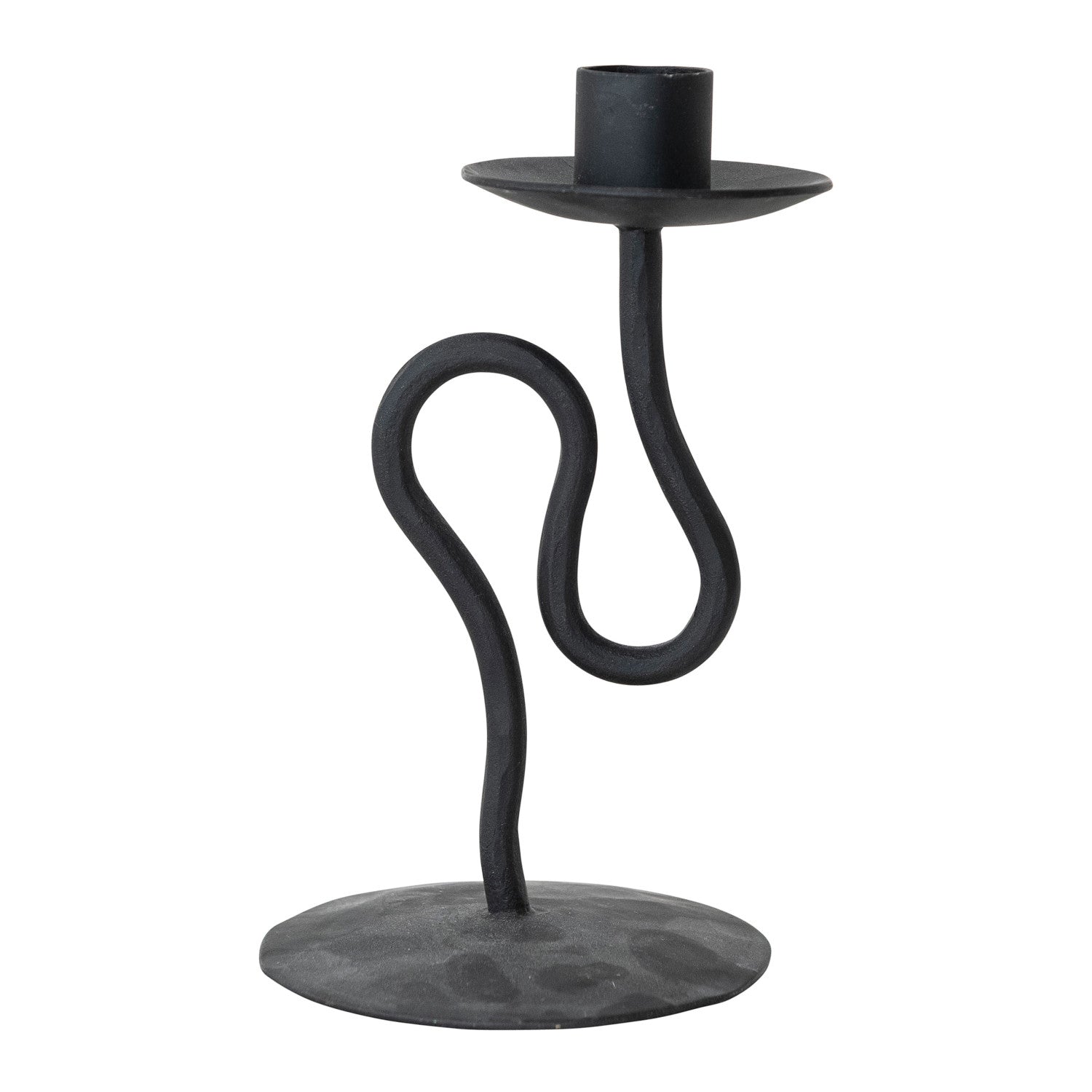 Hand-Forged Iron Abstract Shaped Taper Holder, Black