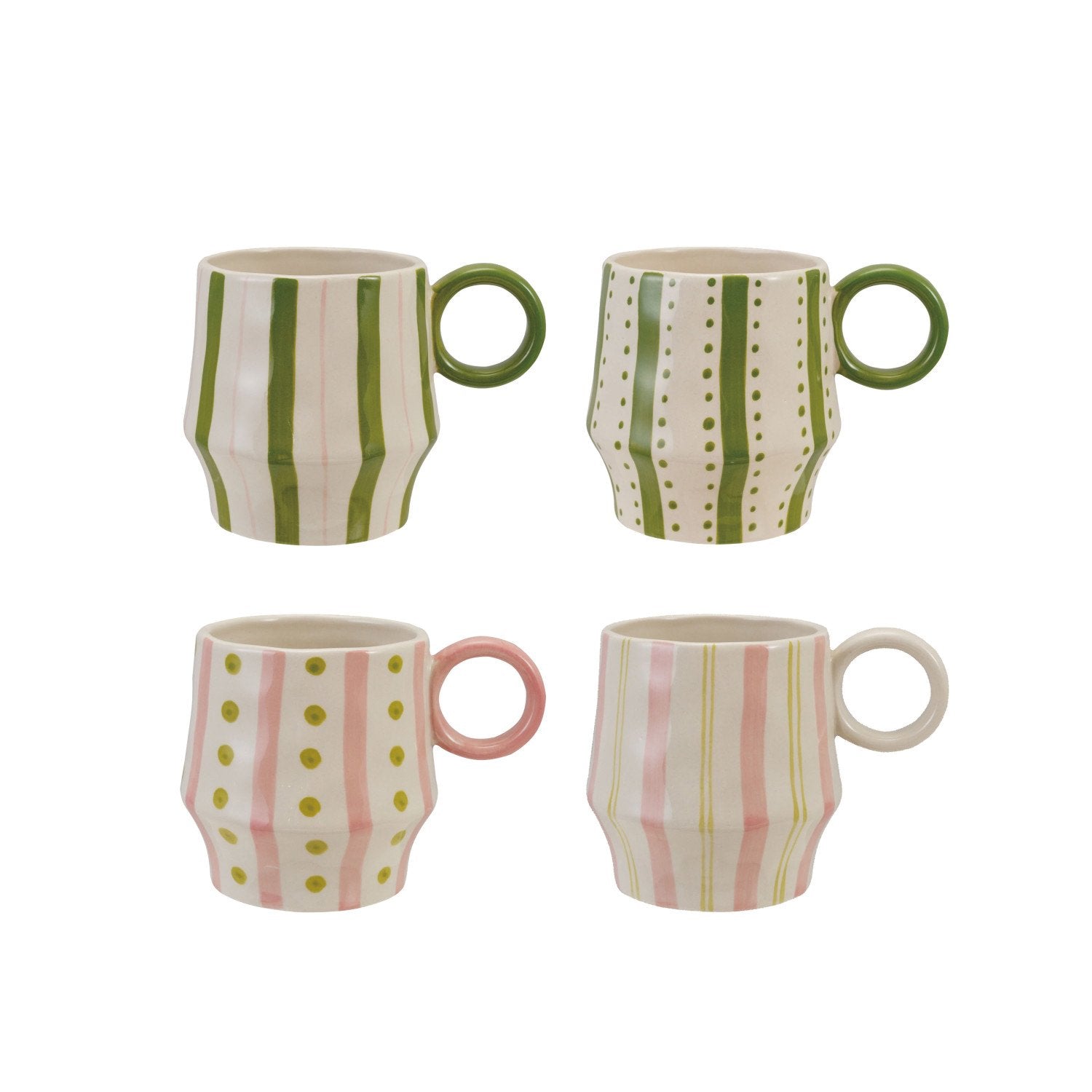 16 oz. Hand-Painted Stoneware Mug with Striped Pattern, 4 Styles