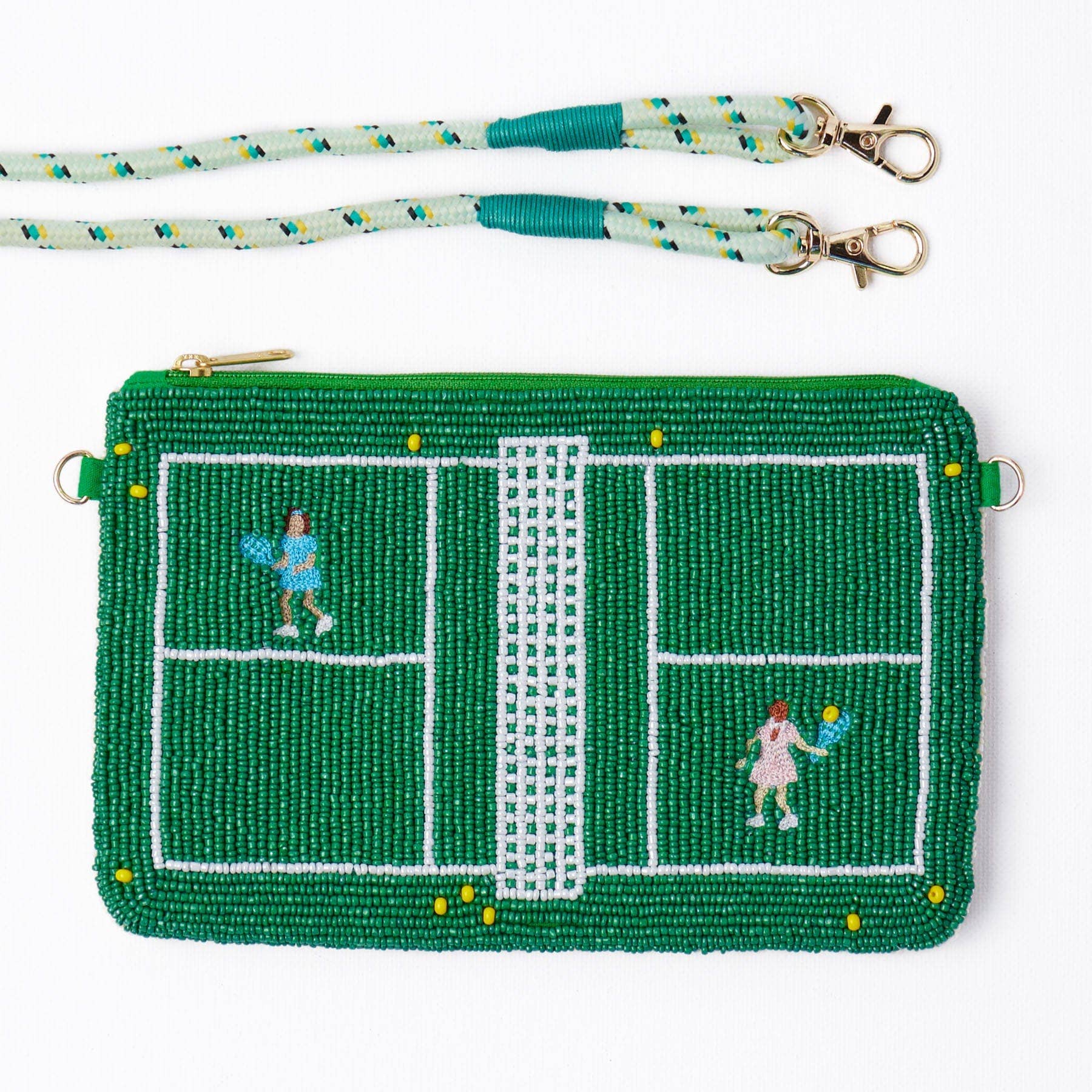 Leila Tennis Seed Bead Clutch With Strap