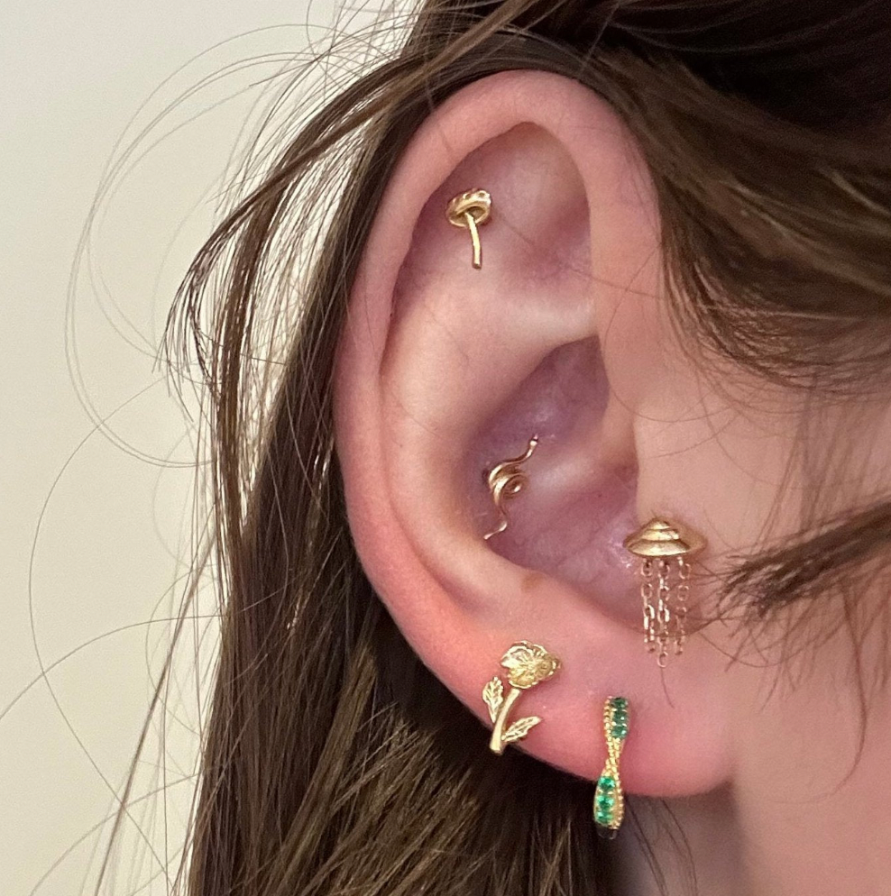 Zubenes Emerald Pave Hoop Geometric Green Huggie Holiday Ear