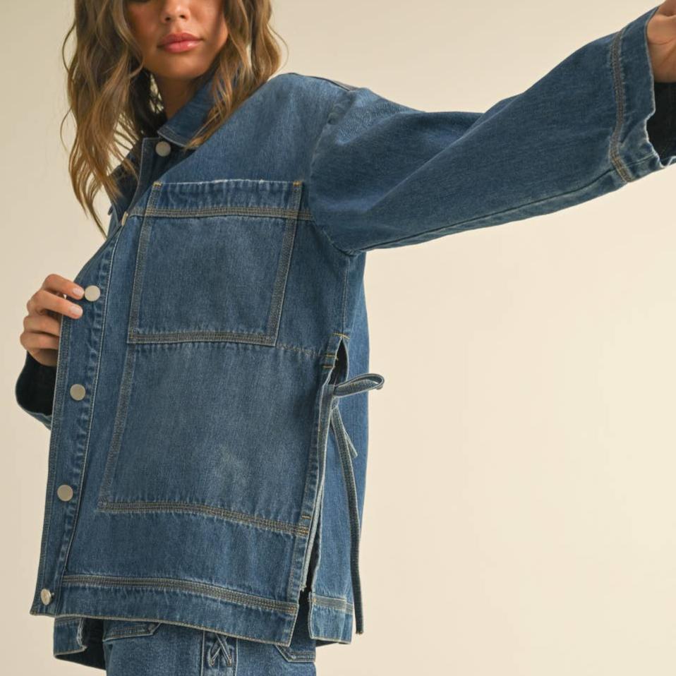 Get ready to tie up your style game with our Tied On the Side Denim Jacket! With its unique design, this jacket adds a touch of playful charm to any outfit. Made with high-quality denim, it's both stylish and durable. Say goodbye to boring jackets and hello to a fun and fresh look!