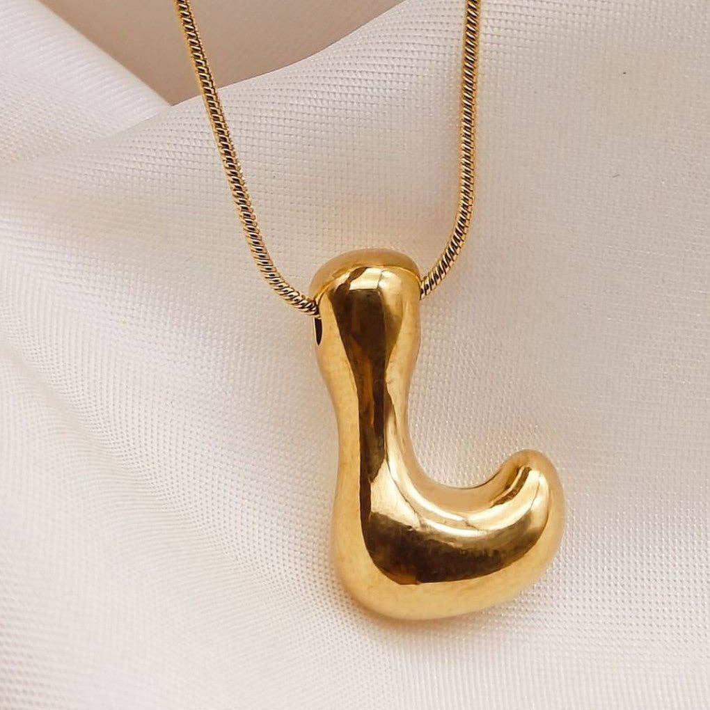 Gold Bubble Letter Initial Necklace - A Through Z