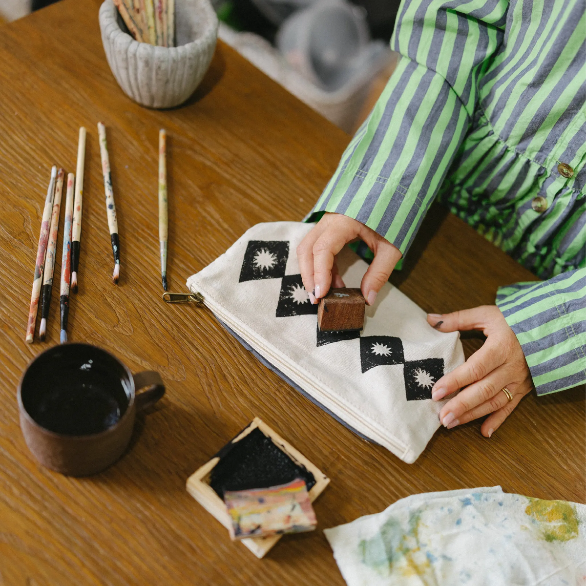 Block Printing Pouch Kit - Harlequin Print 