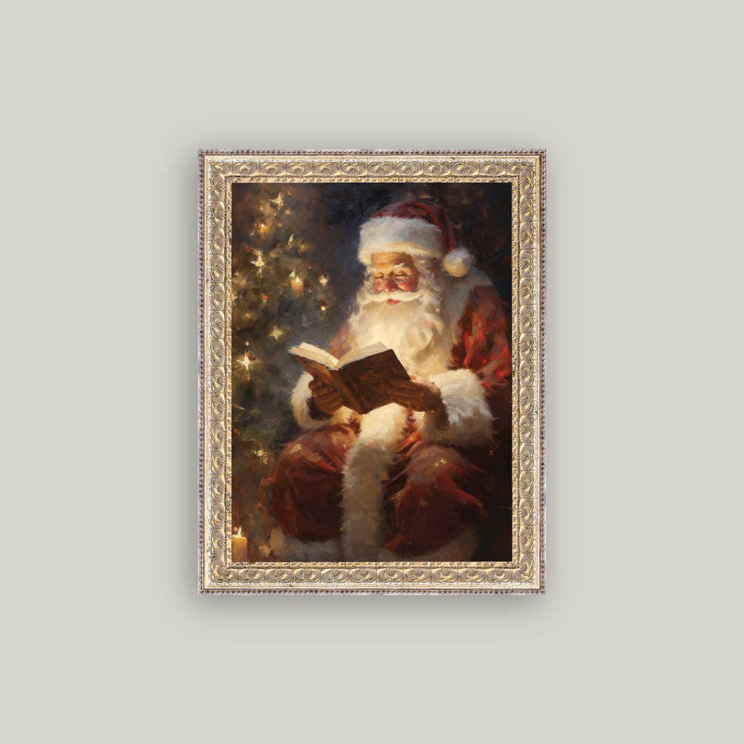 Bring timeless holiday charm into your home with this Classic Santa Framed Antique Art. Featuring a vintage-inspired illustration of Santa enjoying a good read, this piece captures the warmth and nostalgia of traditional Christmas décor. The carefully framed presentation adds an elegant touch to any room, making it perfect for creating a cozy, festive atmosphere. Whether displayed in your living room, study, or entryway, this artwork celebrates the magic of the season with authentic, old-world appeal.