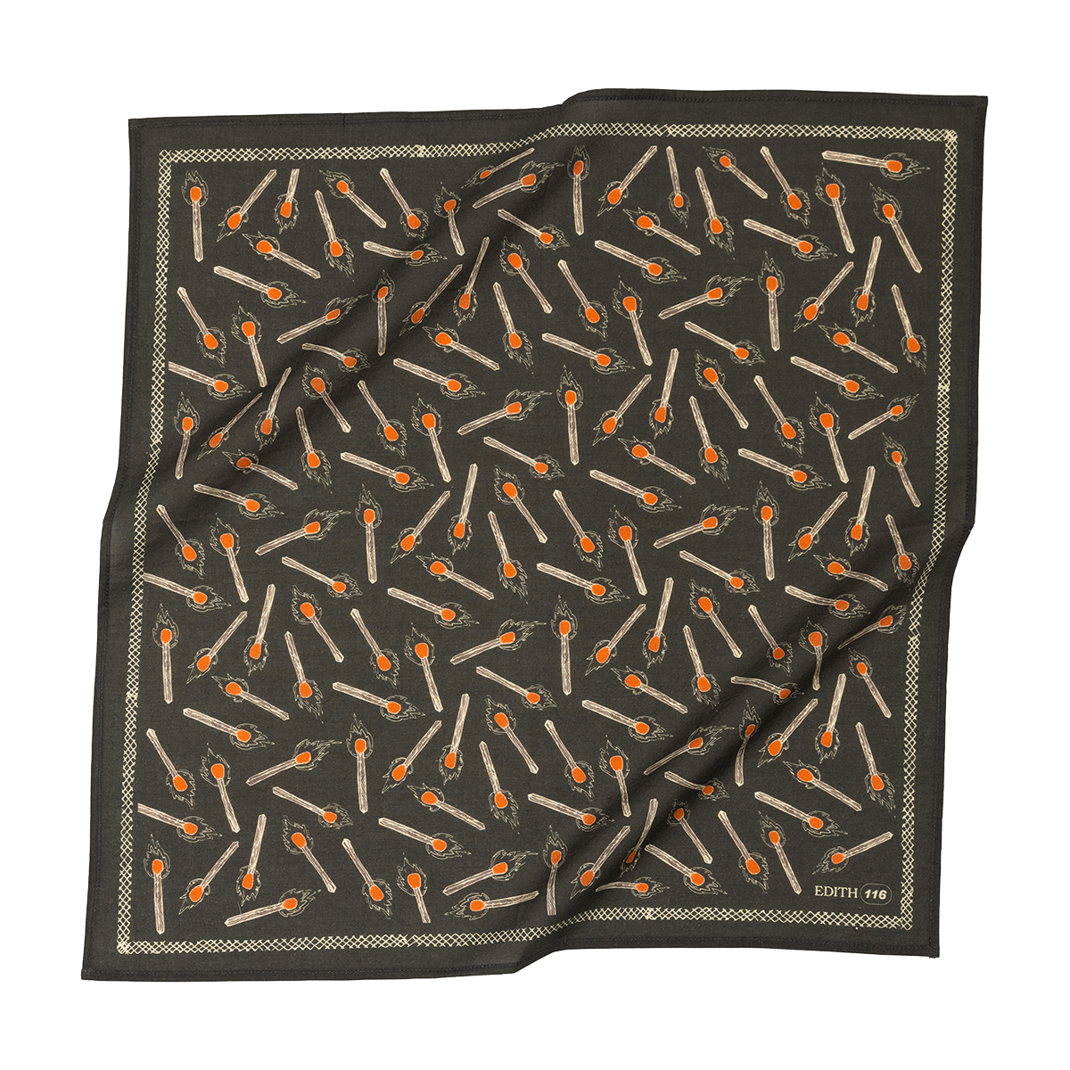 Black scarf with a pattern of matches on a white background