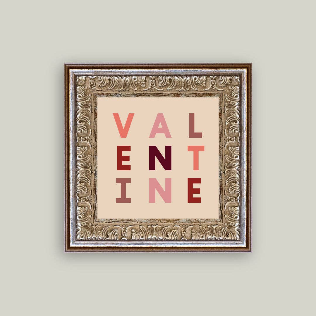 Bring timeless charm to your space with this enchanting vintage-inspired framed art piece. Featuring the word "Valentine" rendered in bold, vibrant block letters that dance across the composition in lovely shades of pink and red, this 6x6 treasure captures the romance of yesteryear. The ornate frame adds an elegant, antique aesthetic that complements both classic and eclectic décor styles. Perfect for displaying year-round affection or gifting to someone special.