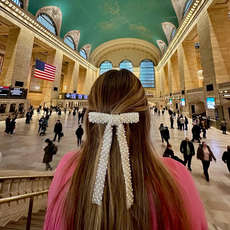 Each hair clip is sewn by hand with meticulously embroidered vegan pearls and metallic beads. It features a versatile French barrette closure, for effortless styling.