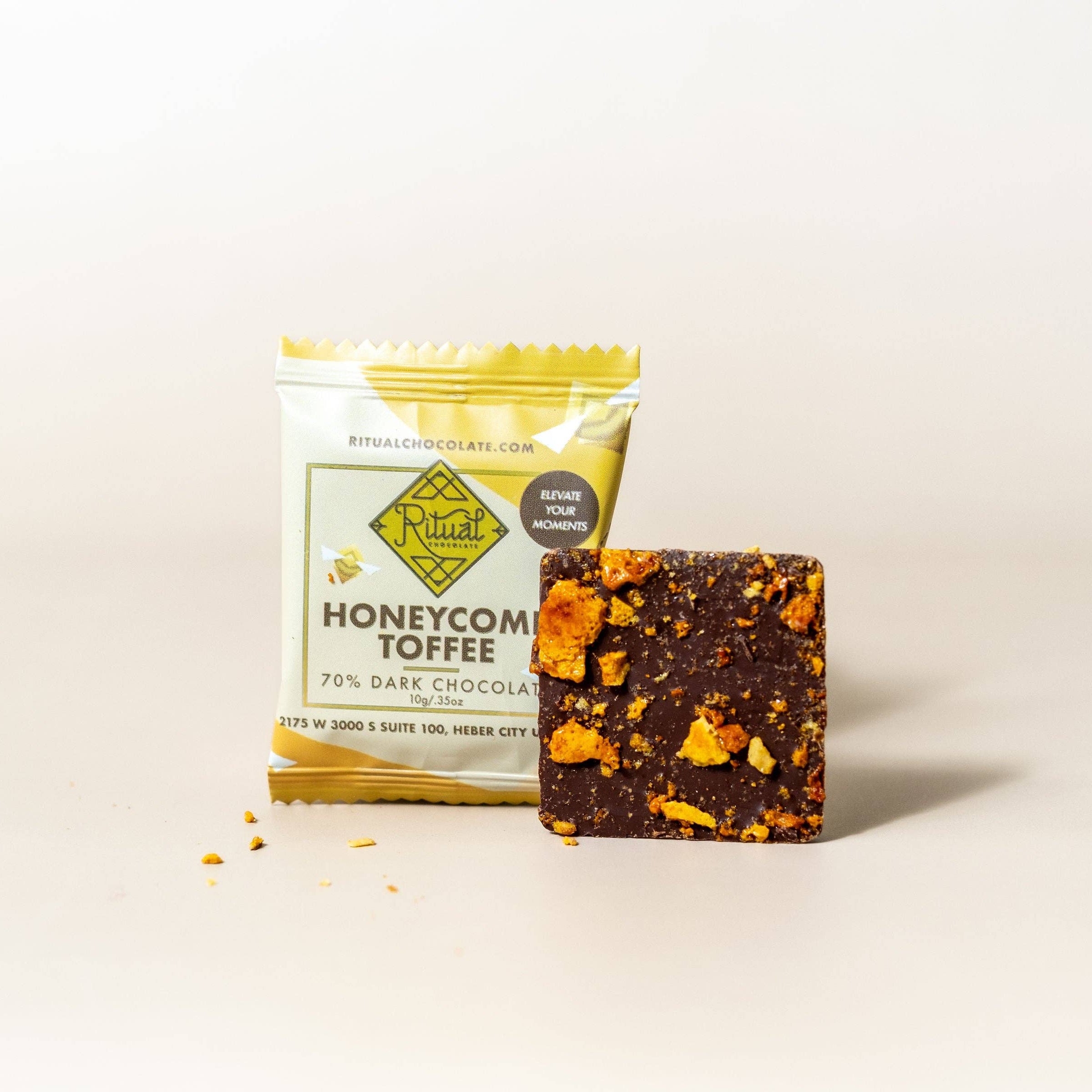 10g Honeycomb Taster, Toffee Topped Dark Chocolate 70% Cacao