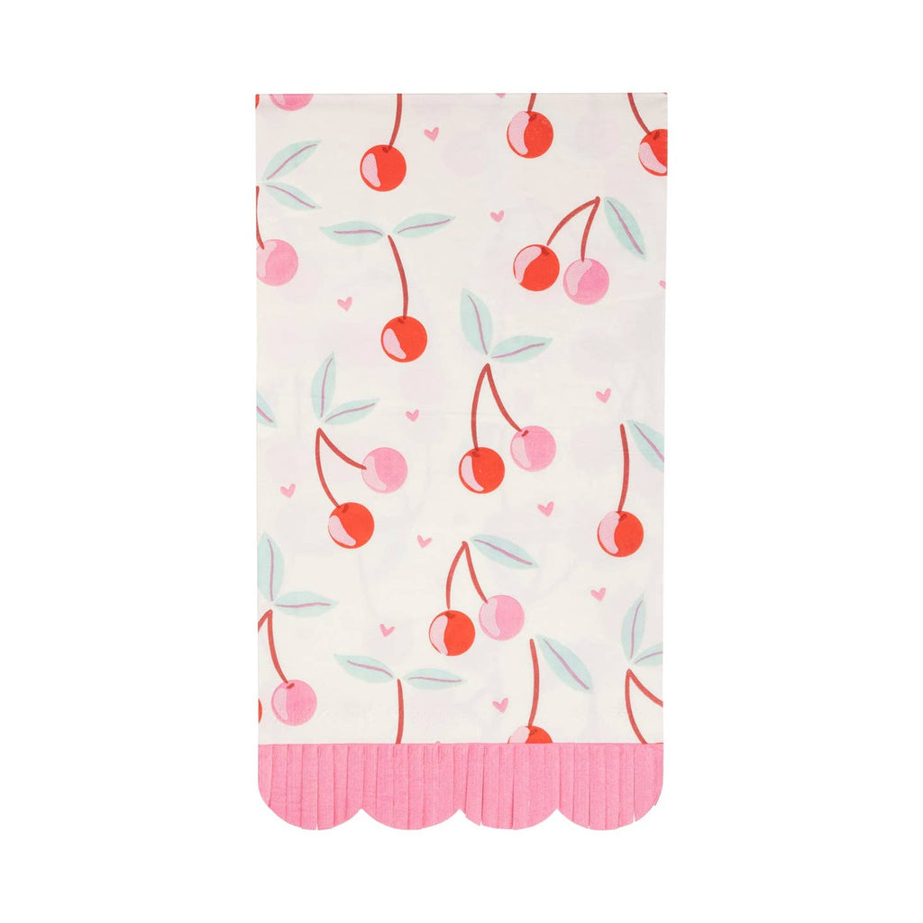 Get ready to add a touch of sweetness to your Valentine's Day celebration with our Cherries Fringe Scallop Guest Napkin. These cherry-themed napkins will bring a pop of color and fun to your party, making your guests feel extra special. Perfect for any love-filled occasion!