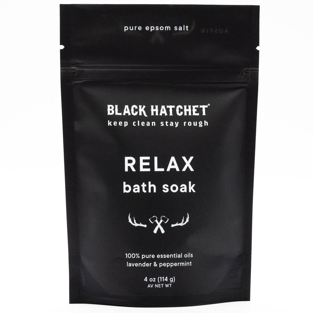 Take away the day's stress with the calming effects of lavender and skin-softening Epsom salts. Black Hatchet relax bath soak will help you get a better night’s sleep while doing wonders for your skin and soothing sore muscles.