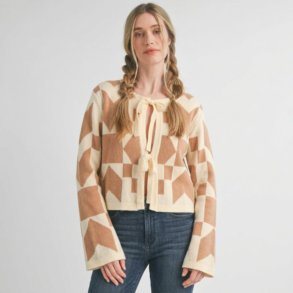 Bow Front Crop Sweater Cardigan