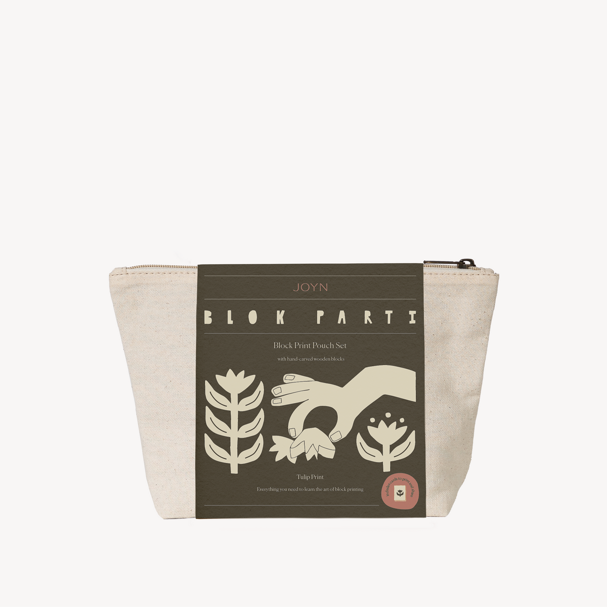 Block Printing Pouch Kit - Tulip Print | Hand-Carved Wood Blocks + Canvas Zip Pouch