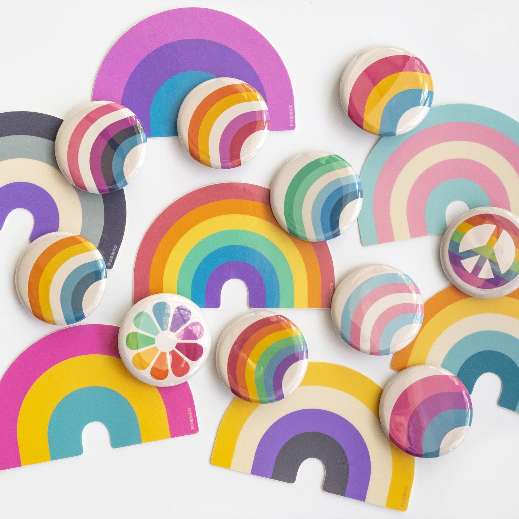 Pride flag Stickers in Rainbow Shape and pride flag button pins