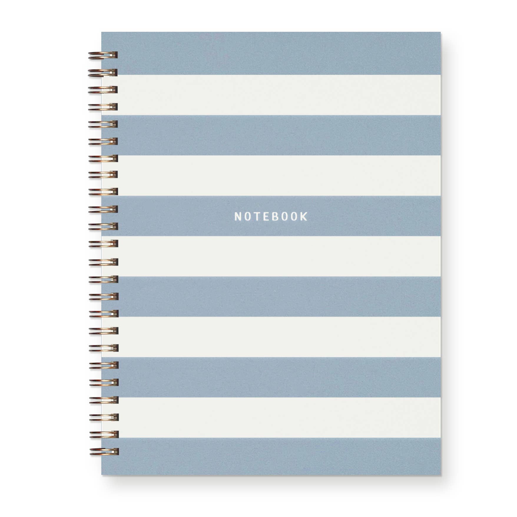 Notebook with blue and white horizontal stripes on a white background