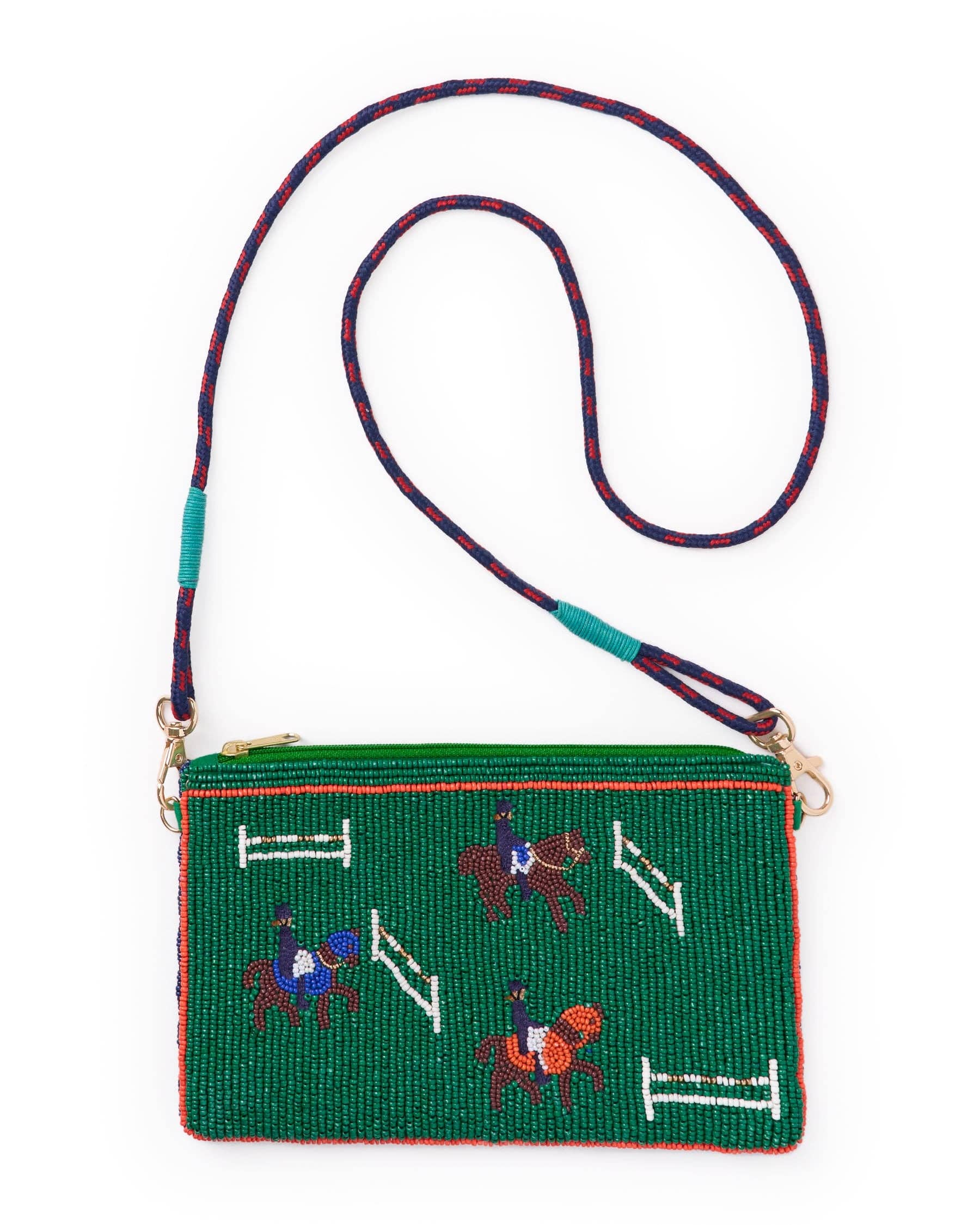 Leila Horse Seed Bead Clutch With Strap