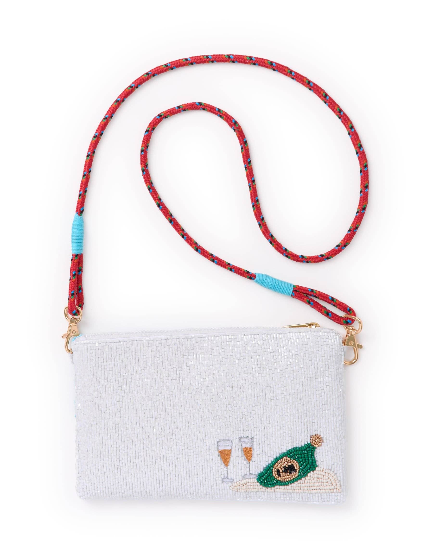 Leila Skier Seed Bead Clutch With Strap