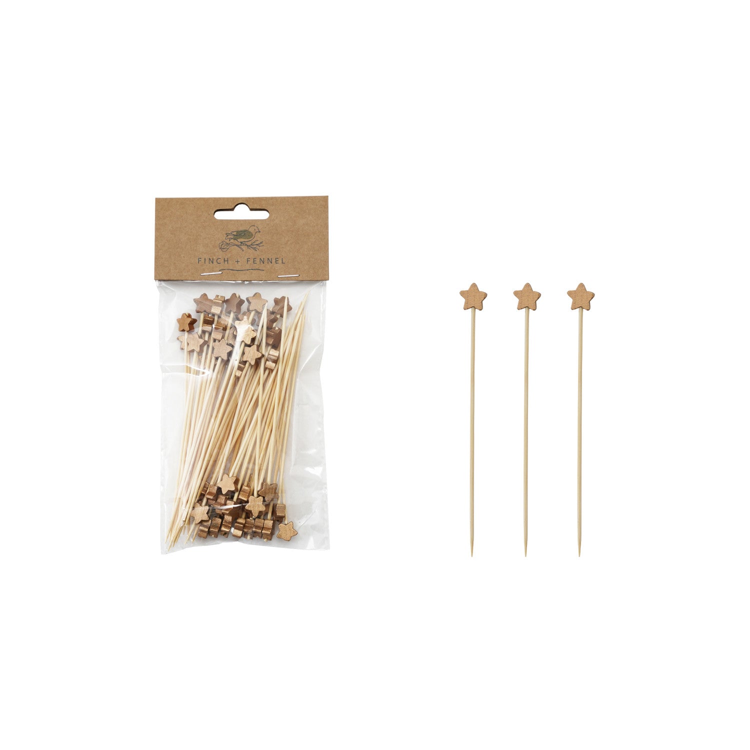 Add a festive touch to your next gathering with these Bamboo Single Use Skewers. Featuring charming star-shaped handles, this set of 50 skewers is perfect for holiday tables, seasonal parties, appetizers, and sweet treats.