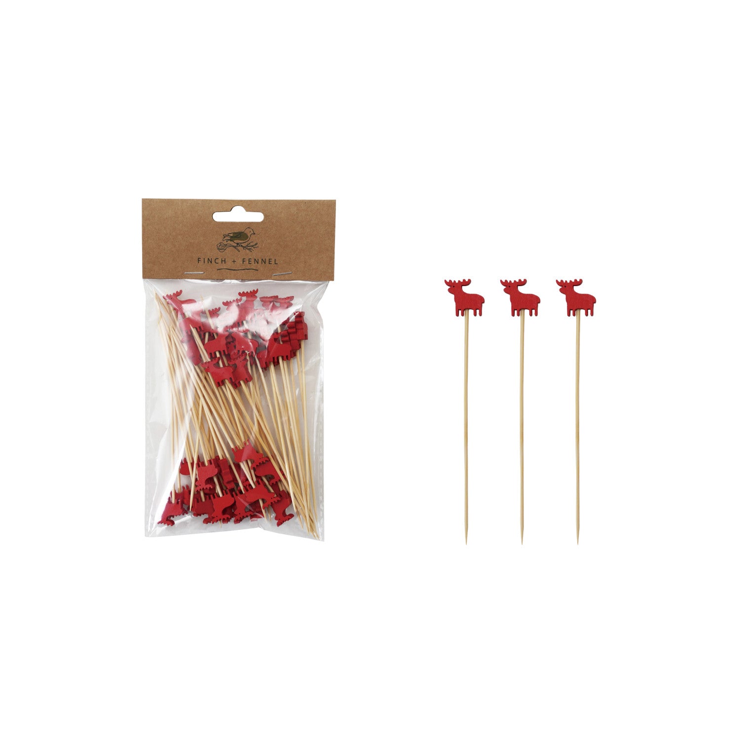 Add a rustic, festive touch to your appetizers and treats with our Bamboo Single Use Skewers! This set of 50 disposable skewers features charming moose-shaped handles, making them perfect for holiday gatherings, themed parties, or adding a whimsical flair to everyday serving. Ideal for cheese cubes, fruit, mini sandwiches, and more.