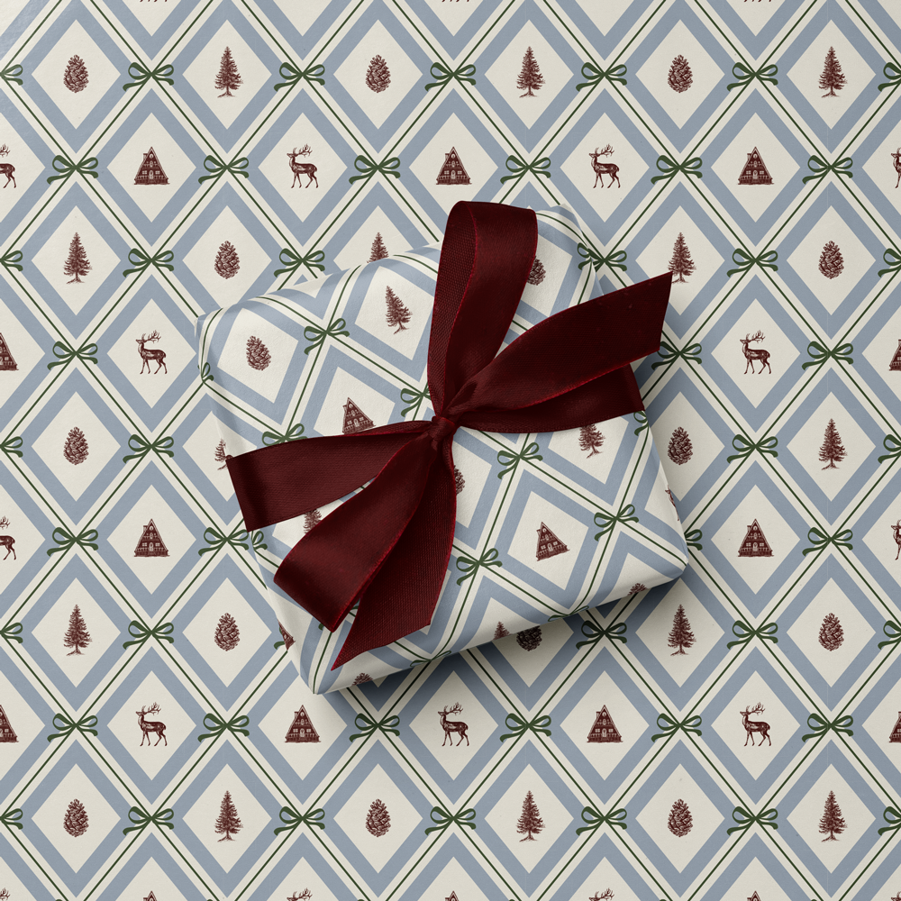 Holiday Argyle Frame with Bows Wrapping Paper - Double Sided