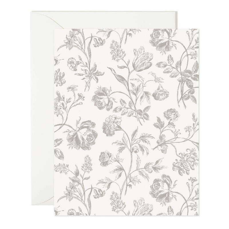 Elegant grey toile on a blank card. 