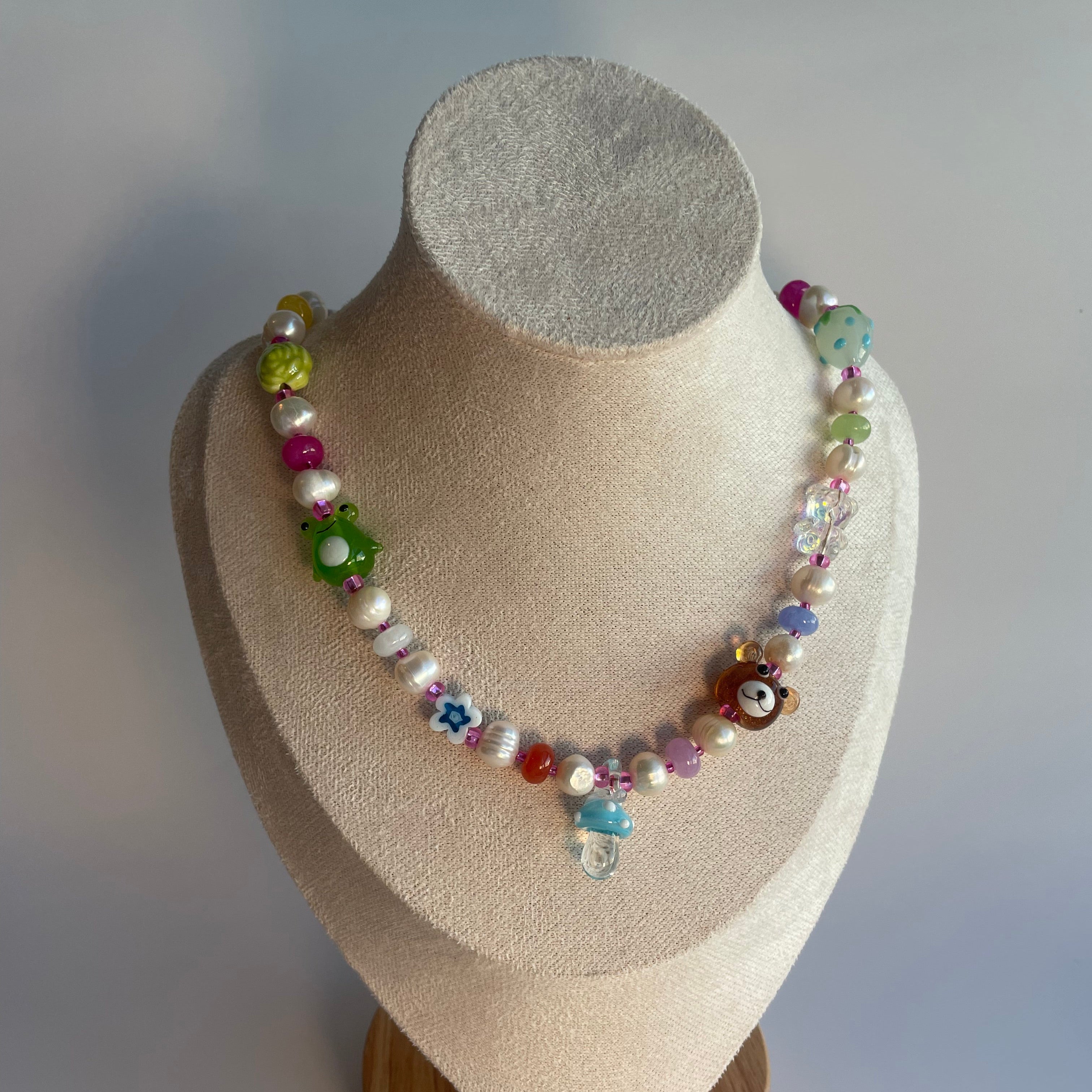 colors happy necklace with pearls, ceramic and glass beads