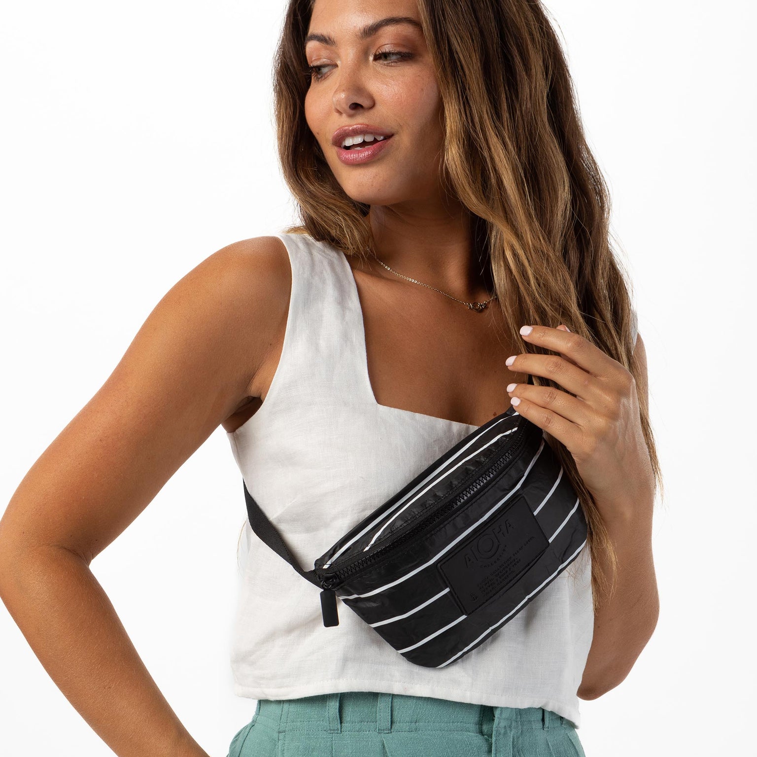 Pinstripe Mini Hip Pack White/ Black