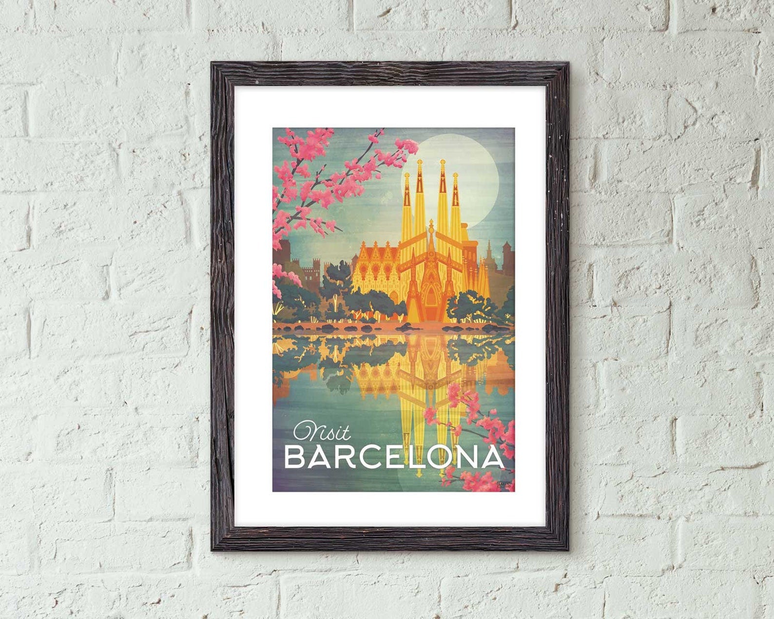 Barcelona, Spain - Vintage Style Travel Poster