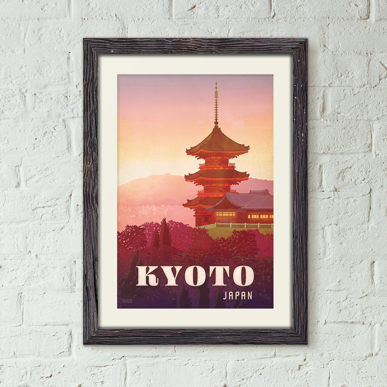 Kyoto, Japan Vintage Style Travel Poster