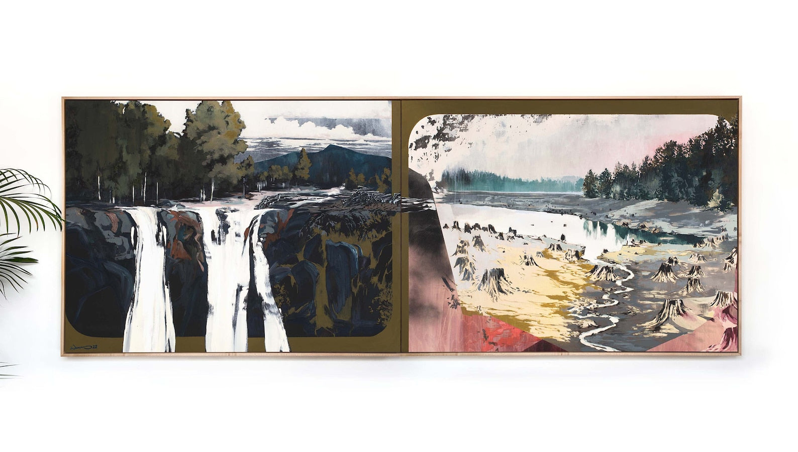 print shown side by side with another against a white wall. 