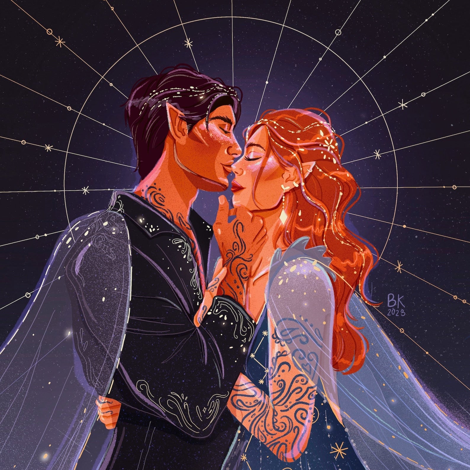 Two magical feys in a loving embrace