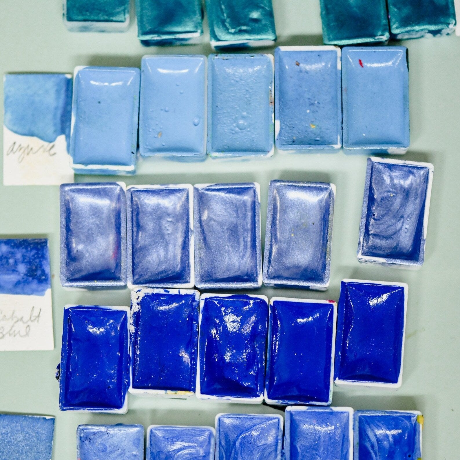 a wide variety of handmade blue watercolors