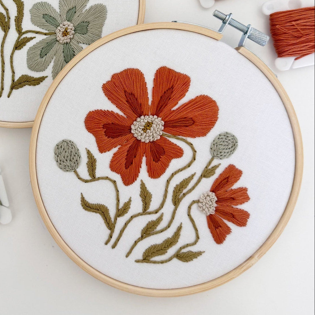 Retro Red Floral Embroidery Kit