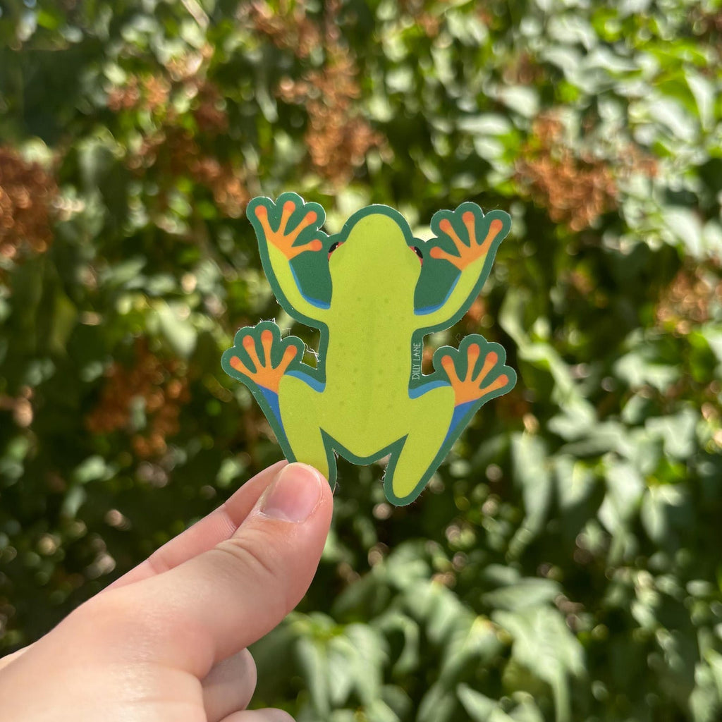 red-eyed tree frog sticker with a dark green outline
Width: 2.45 inches