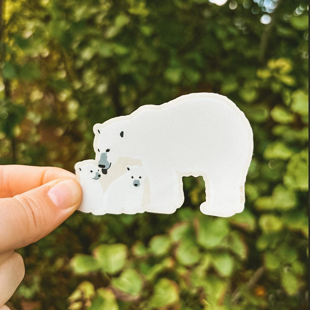 polar bear and cubs sticker with tan outline
Width: 3 inches
Height: 2 inches