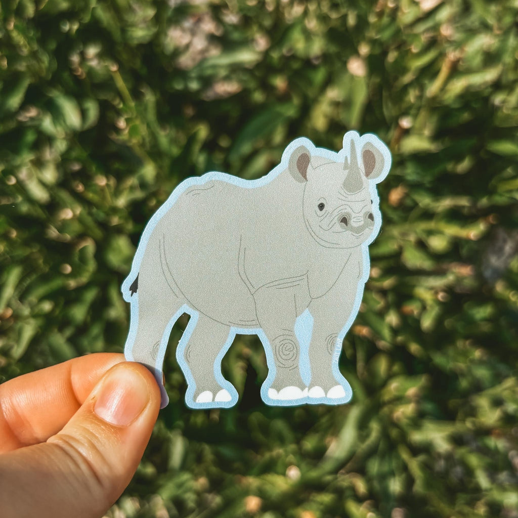 rhino sticker with baby blue outline
Width: 2.6 inches
Height: 2.5 inches