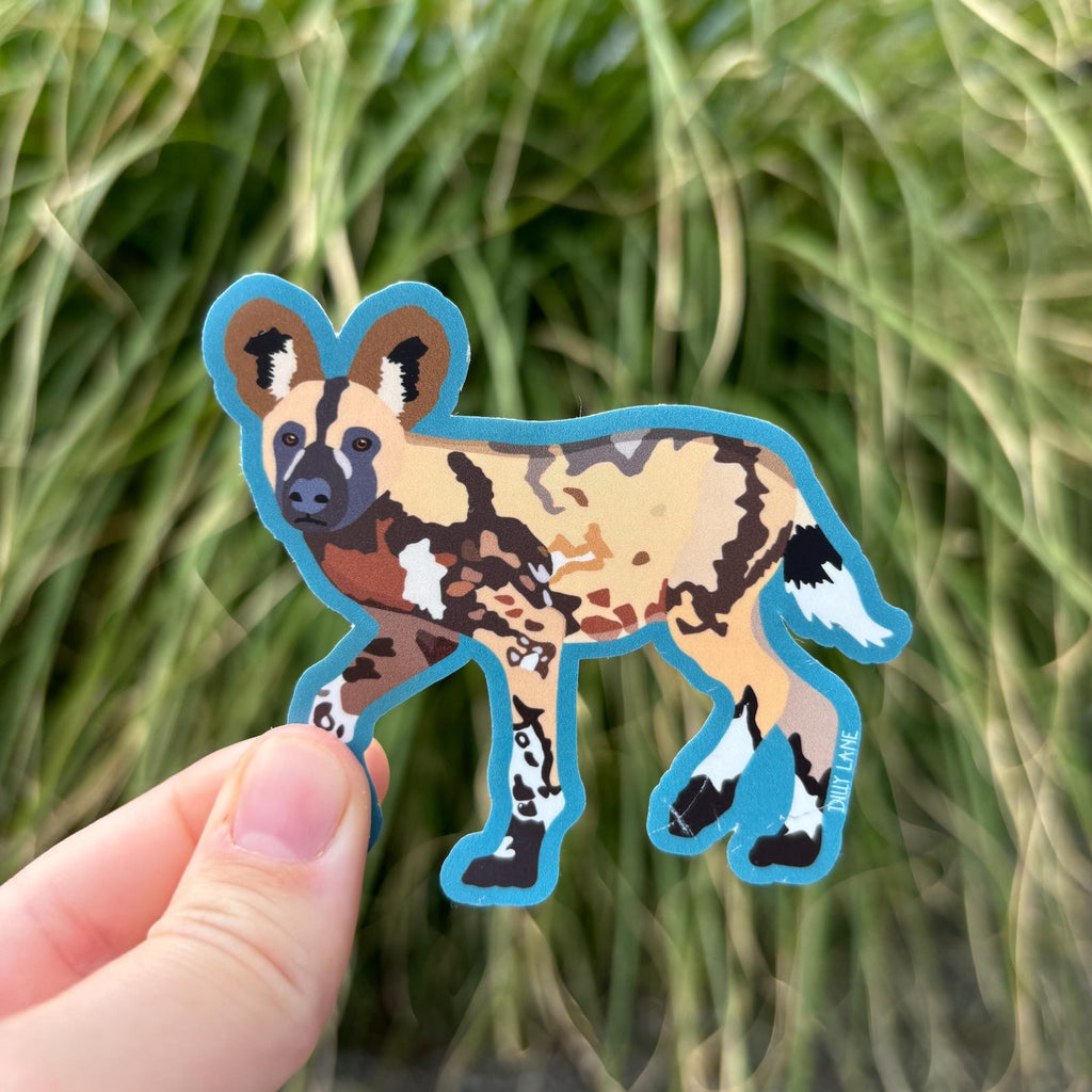 Wild African Painted Dog sticker with a teal outline
Width: 3 inches
Height: 2.6 inches