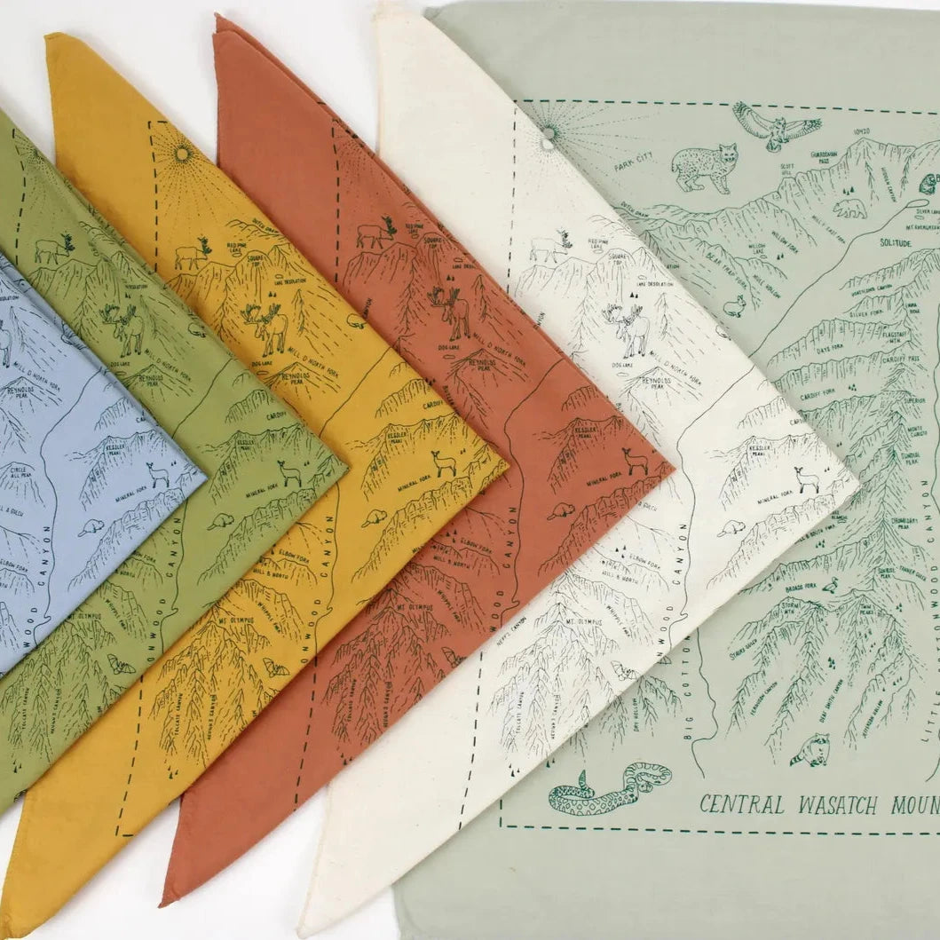 various colors of the wasatch map bandana