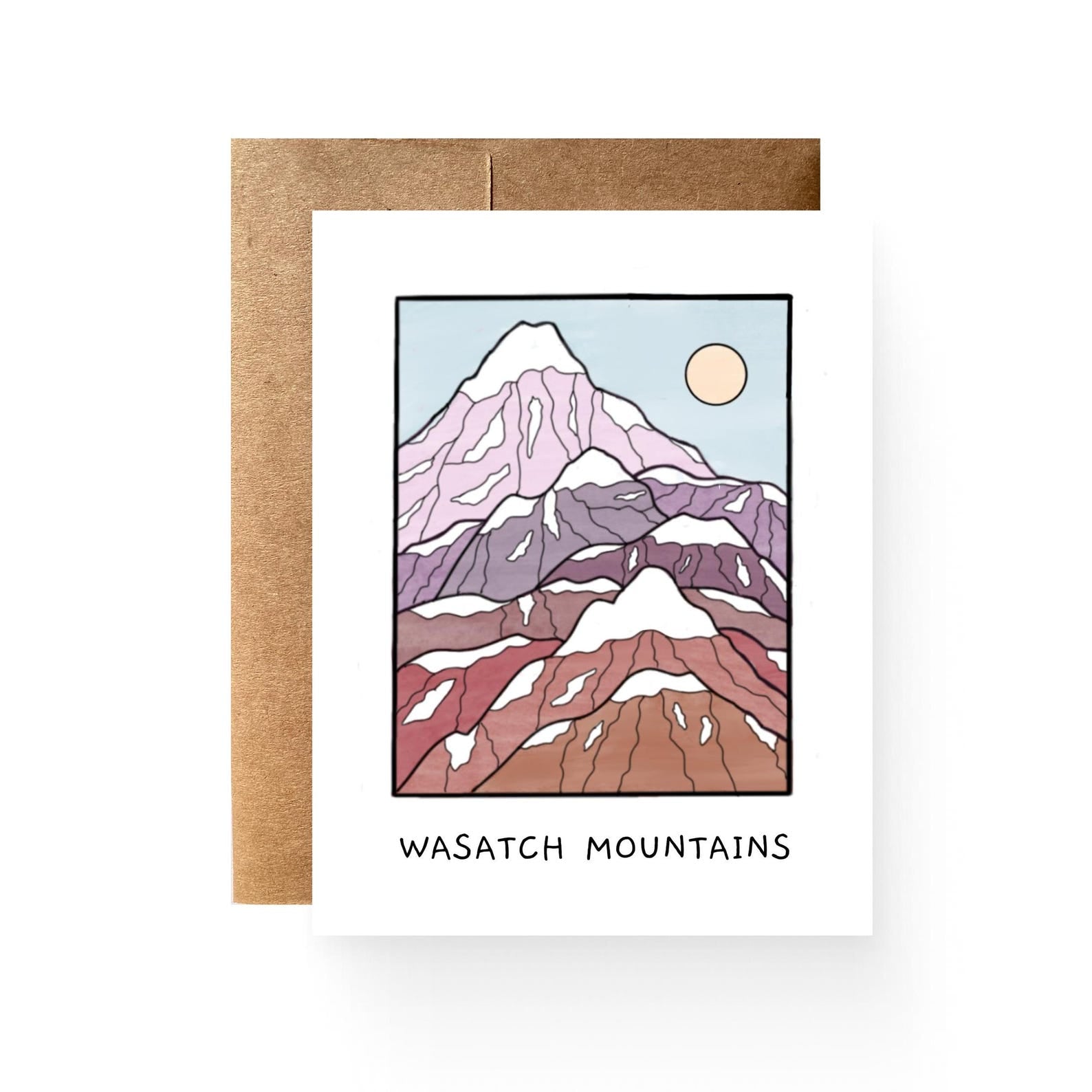white card with an illustration of the Wasatch mountain 