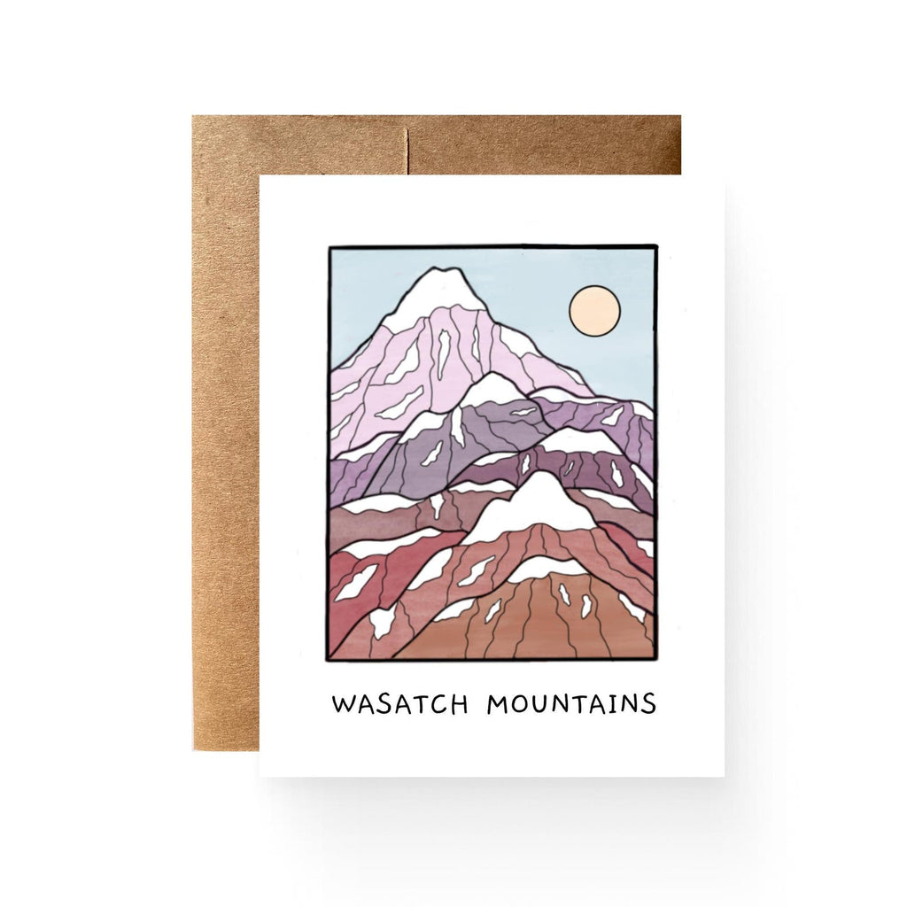 white card with an illustration of the Wasatch mountain 