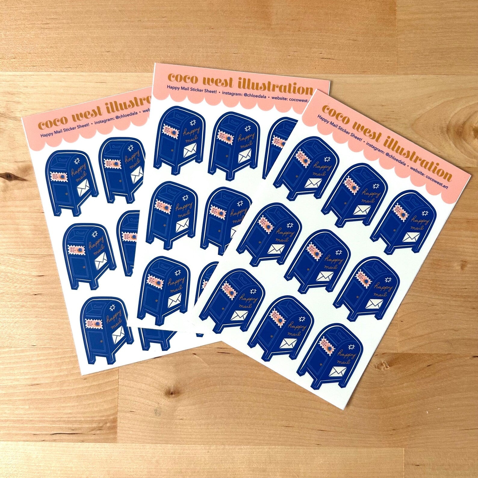 3 sticker sheets featuring blue mailbox decals