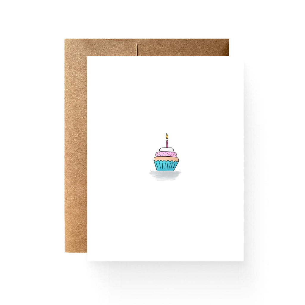 white card with a little cupcake illustration