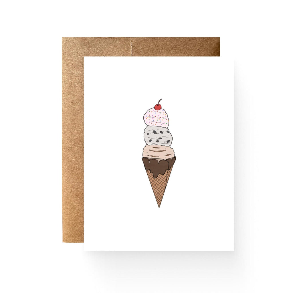 white card featuring an illustration of an ice cream cone