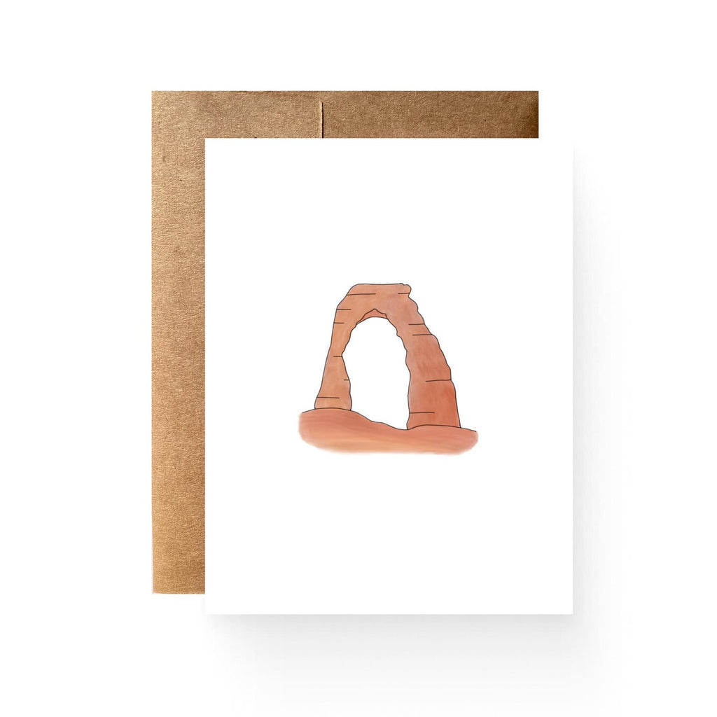 white card with a simple delicate arch illustration