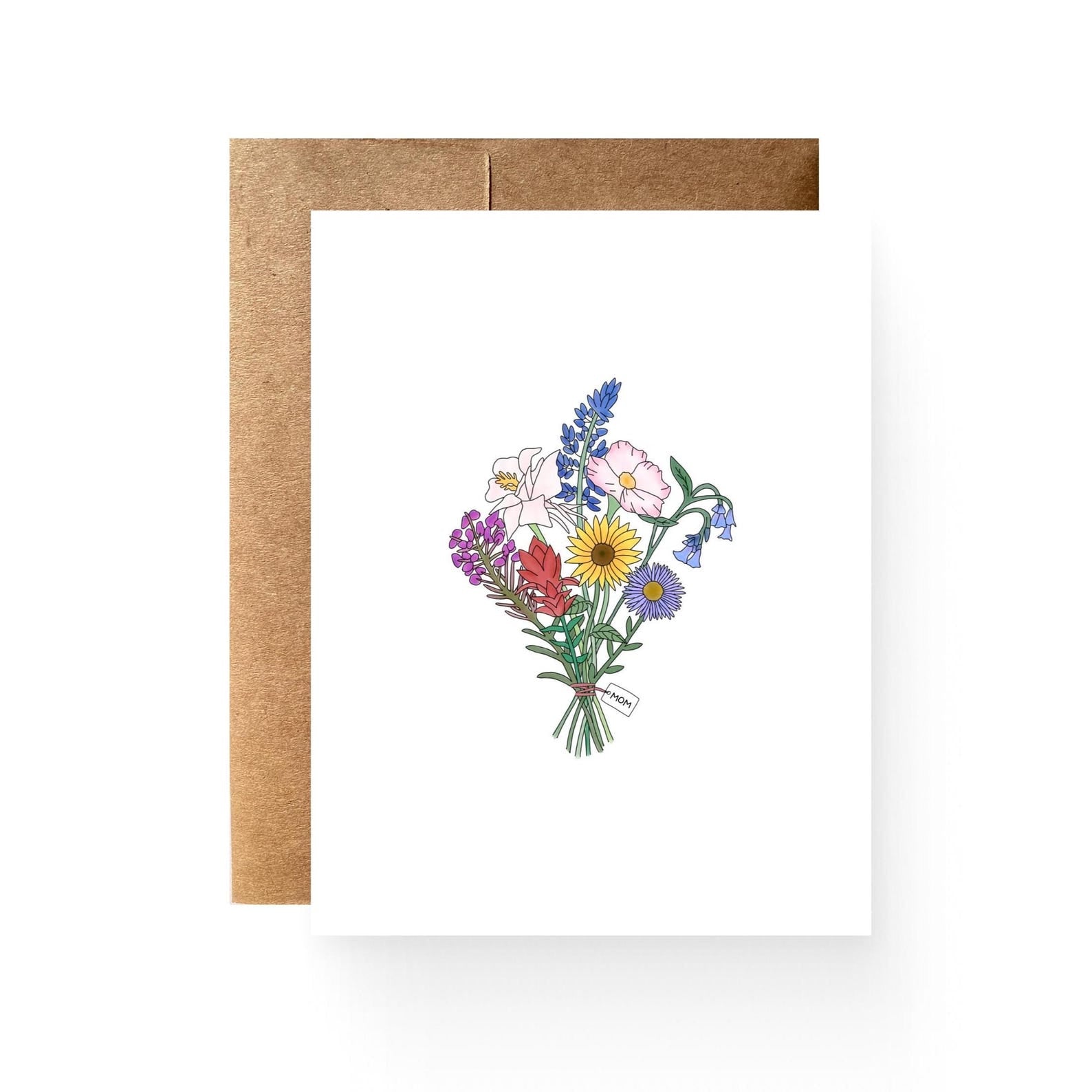 white card featuring a colorful bouquet of wildflowers