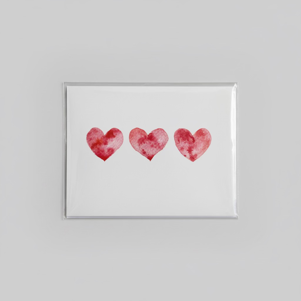 Triplet Pink Heart Watercolor Greeting Card