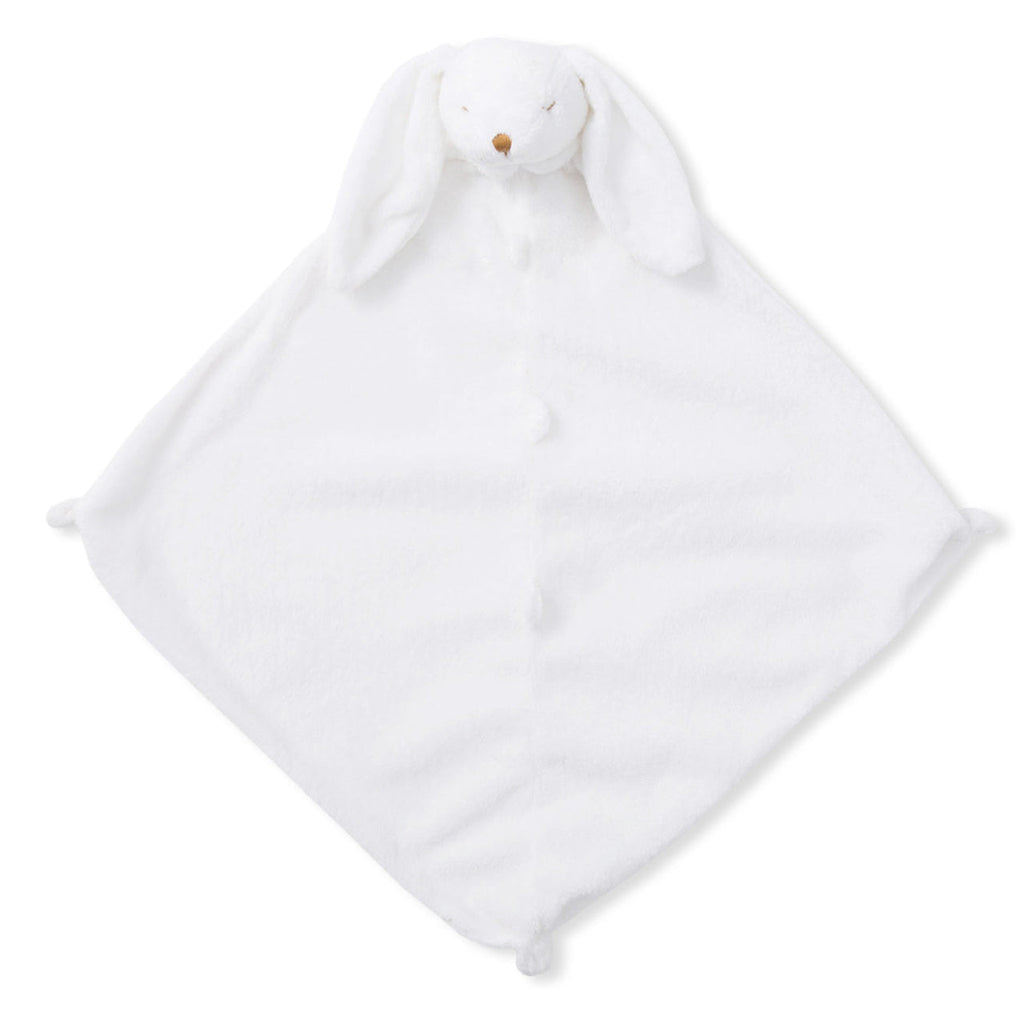 A perfect little security blankie and tagalong for your child. The delicious cashmere-like material is perfect for babies and toddlers to snuggle. Each blankie features a sweet animal head that’s easy to grip. It will bring smiles and comfort to your little napper and will likely become a favorite animal friend to take along on many adventures. White Bunny
