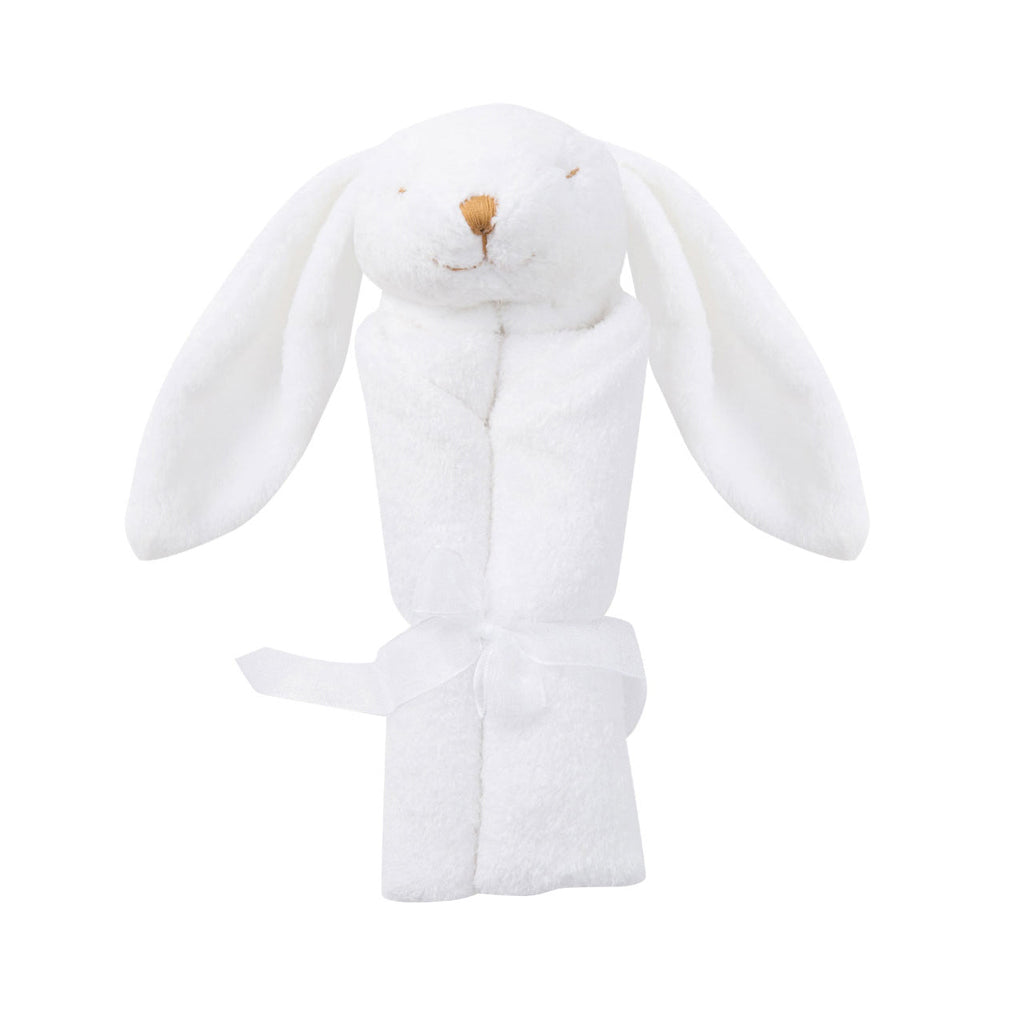 A perfect little security blankie and tagalong for your child. The delicious cashmere-like material is perfect for babies and toddlers to snuggle. Each blankie features a sweet animal head that’s easy to grip. It will bring smiles and comfort to your little napper and will likely become a favorite animal friend to take along on many adventures. White Bunny
