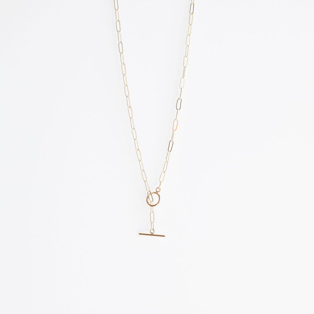 14k Gold Filled Chain. Available in 14, 15, 16, 18 or 20 inch chain (14 inch is a choker length, 18 inch is standard necklace length). Available with a traditional spring clasp that goes in the back, or a large front clasp.
