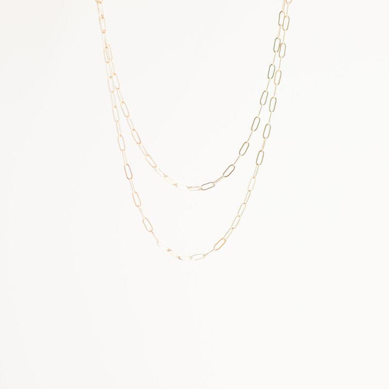 14k Gold Filled Chain. Available in 14, 15, 16, 18 or 20 inch chain (14 inch is a choker length, 18 inch is standard necklace length). Available with a traditional spring clasp that goes in the back, or a large front clasp.
