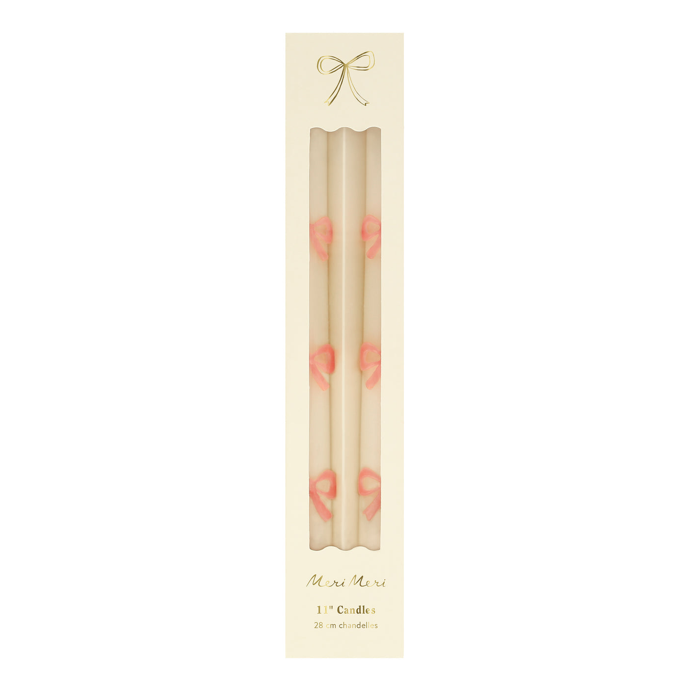 These tapered bow candles, have a special surprise detail - pink wicks! A wonderful hostess gift, or use to decorate the table or mantel at a party where pink will look just perfect, like a baby shower, bridal shower, princess or fairy party.